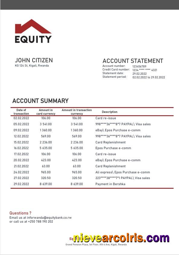 Rwanda Equity bank proof of address statement in Word and PDF format